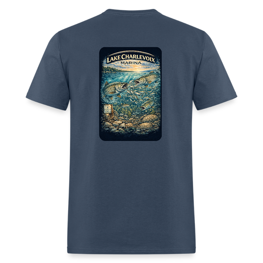 Lake Charlevoix Marina T-Shirt | Michigan Inland Water Heritage - blue dusk