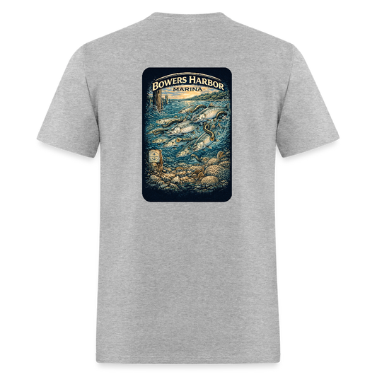 Bowers Harbor Marina T-Shirt | Lake Michigan Coastal Heritage - heather gray