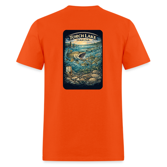 Torch Lake Marina T-Shirt | Michigan Inland Water Heritage - orange