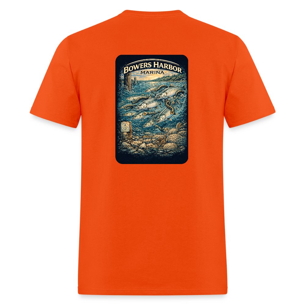 Bowers Harbor Marina T-Shirt | Lake Michigan Coastal Heritage - orange