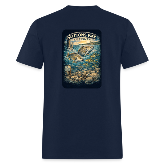 Suttons Bay Marina T-Shirt | Lake Michigan Coastal Heritage - navy