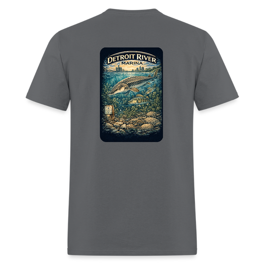 Detroit River Marina T-Shirt | Michigan Waterway Heritage - charcoal