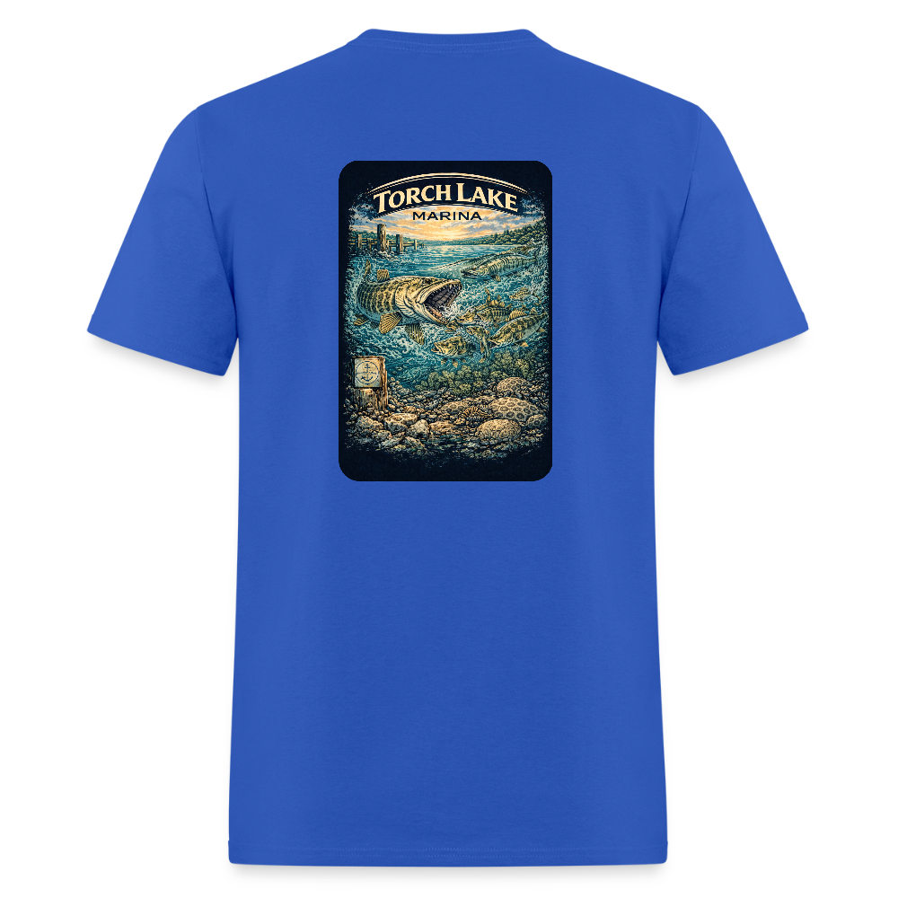 Torch Lake Marina T-Shirt | Michigan Inland Water Heritage - royal blue