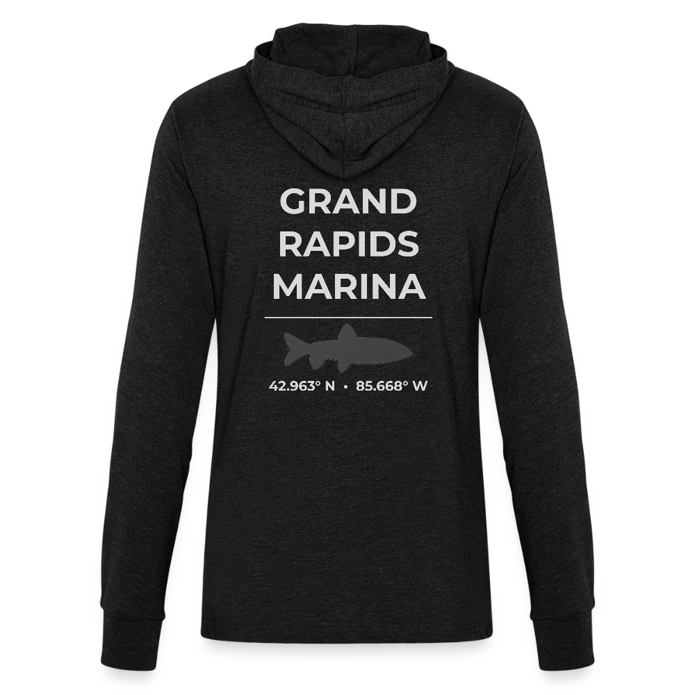 GRAND RAPIDS MARINA LONG SLEEVE HOODED TEE - heather black