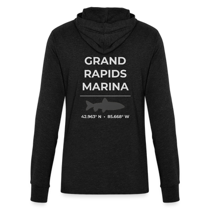 GRAND RAPIDS MARINA LONG SLEEVE HOODED TEE - heather black