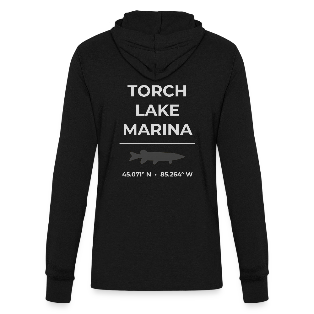 TORCH LAKE MARINA LONG SLEEVE HOODED TEE - black