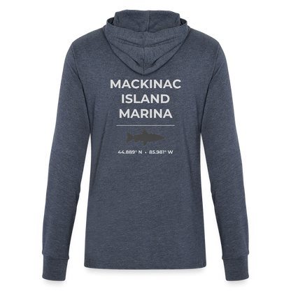 MACKINAC ISLAND MARINA LONG SLEEVE HOODED TEE - heather navy