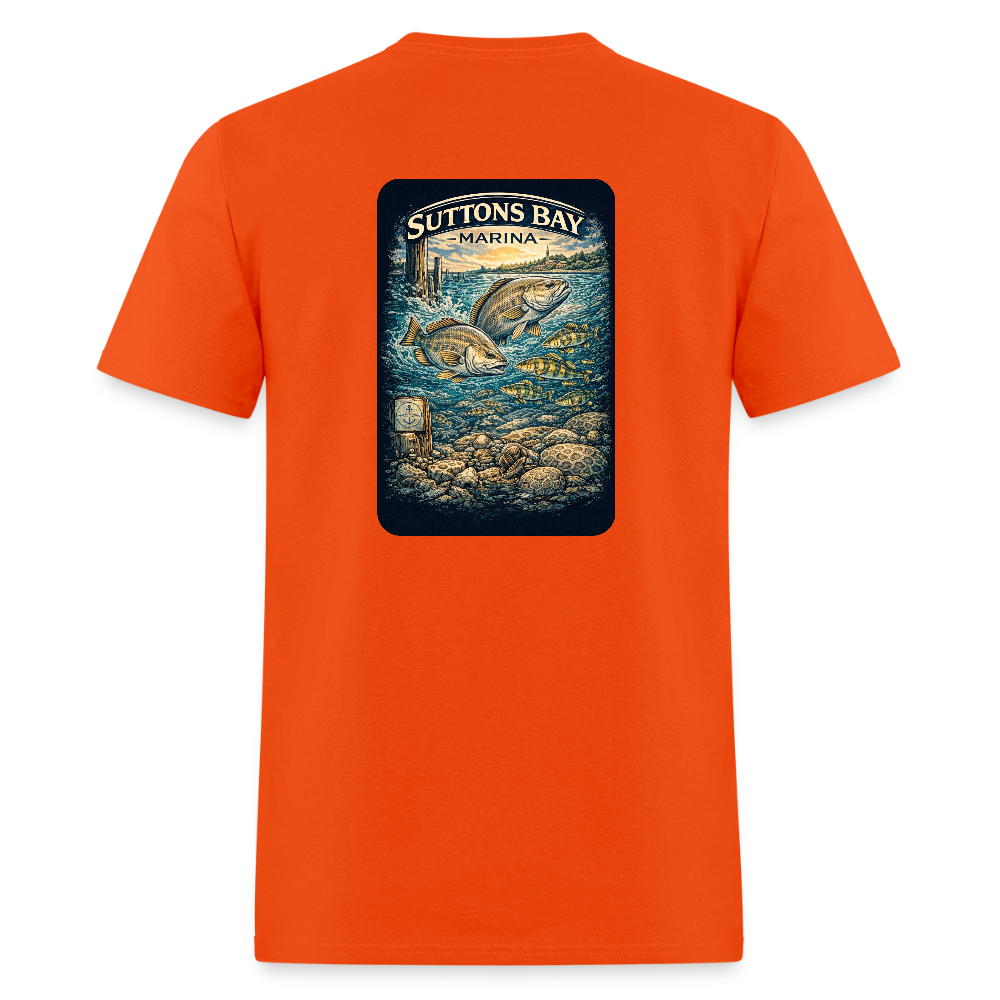 Suttons Bay Marina T-Shirt | Lake Michigan Coastal Heritage - orange
