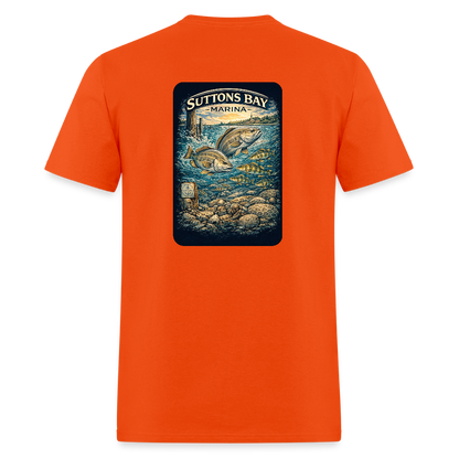 Suttons Bay Marina T-Shirt | Lake Michigan Coastal Heritage - orange