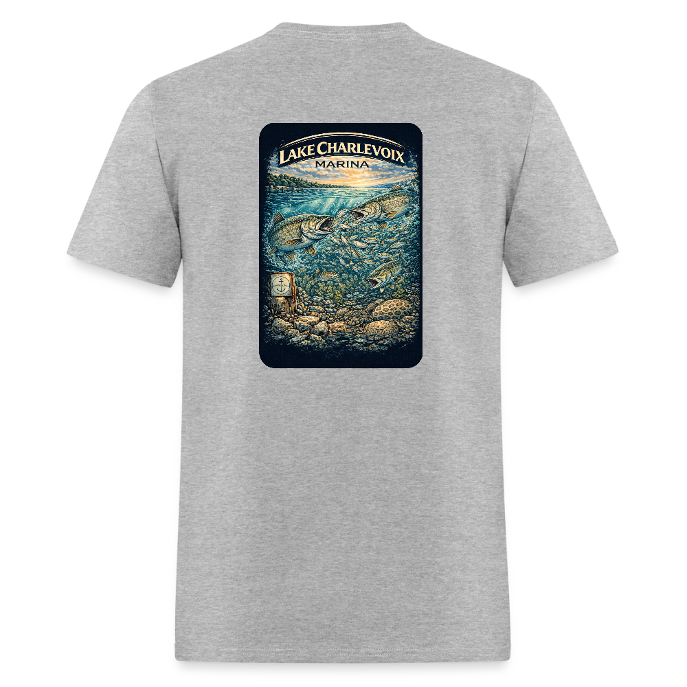Lake Charlevoix Marina T-Shirt | Michigan Inland Water Heritage - heather gray
