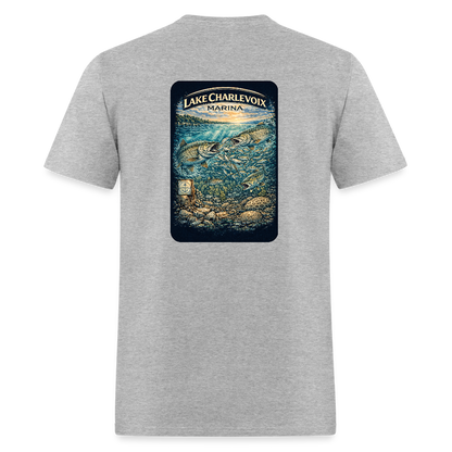 Lake Charlevoix Marina T-Shirt | Michigan Inland Water Heritage - heather gray