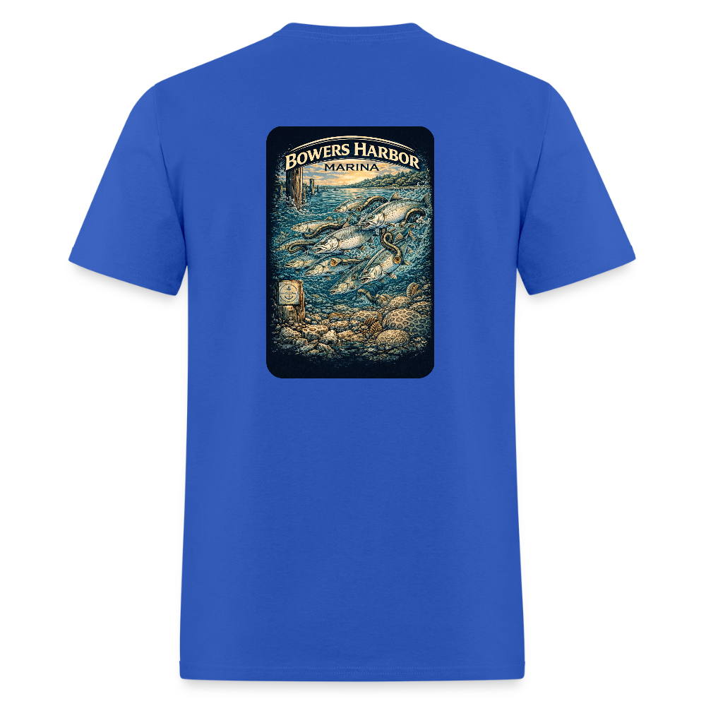 Bowers Harbor Marina T-Shirt | Lake Michigan Coastal Heritage - royal blue