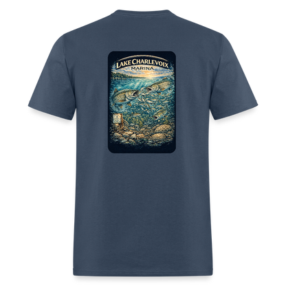 Lake Charlevoix Marina T-Shirt | Michigan Inland Water Heritage -  blue dusk
