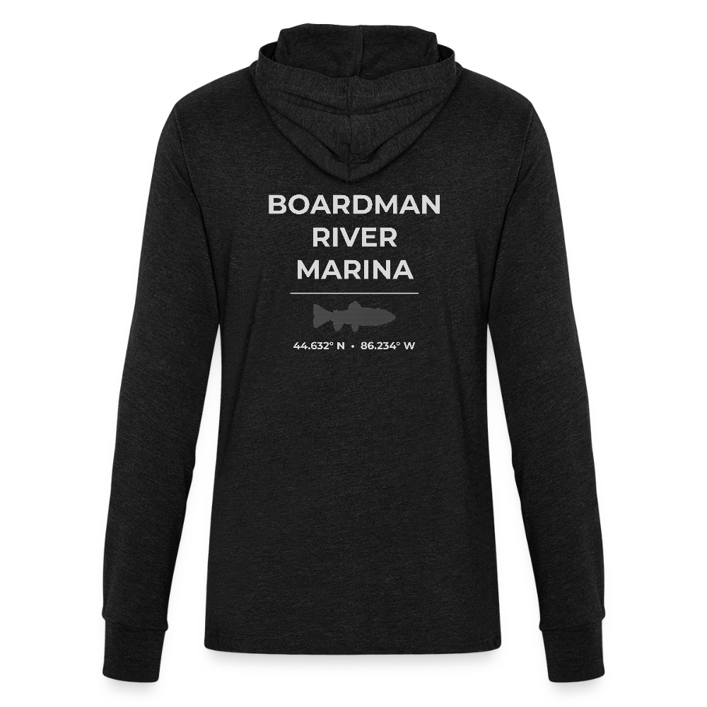 BOARDMAN RIVER MARINA LONG SLEEVE HOODED TEE - heather black