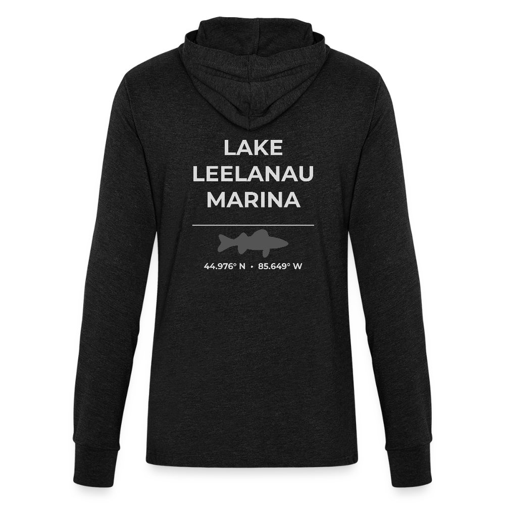 LAKE LEELANAU MARINA LONG SLEEVE HOODED TEE - heather black