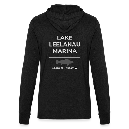 LAKE LEELANAU MARINA LONG SLEEVE HOODED TEE - heather black