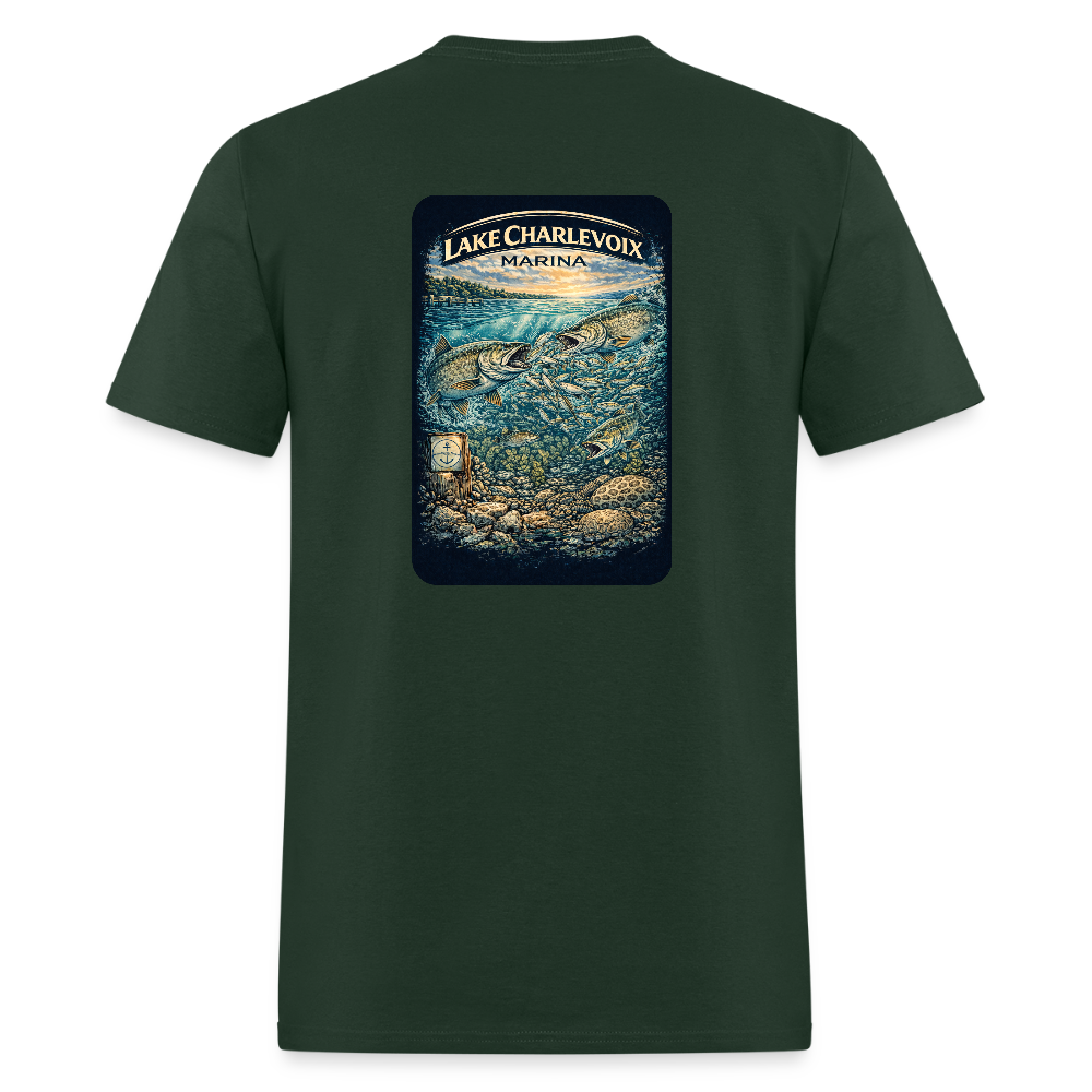 Lake Charlevoix Marina T-Shirt | Michigan Inland Water Heritage - forest green
