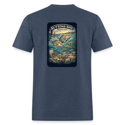 Suttons Bay Marina T-Shirt | Lake Michigan Coastal Heritage -  blue dusk