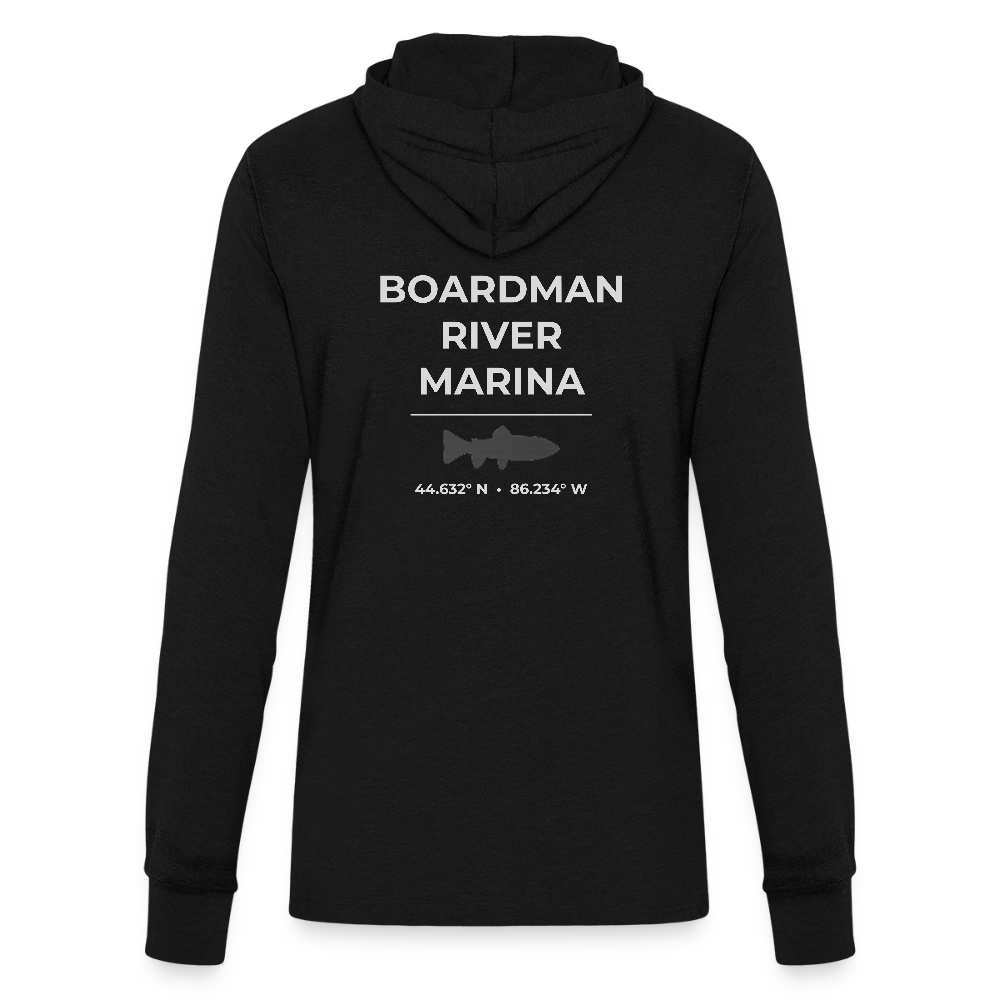 BOARDMAN RIVER MARINA LONG SLEEVE HOODED TEE - black