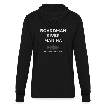 BOARDMAN RIVER MARINA LONG SLEEVE HOODED TEE - black