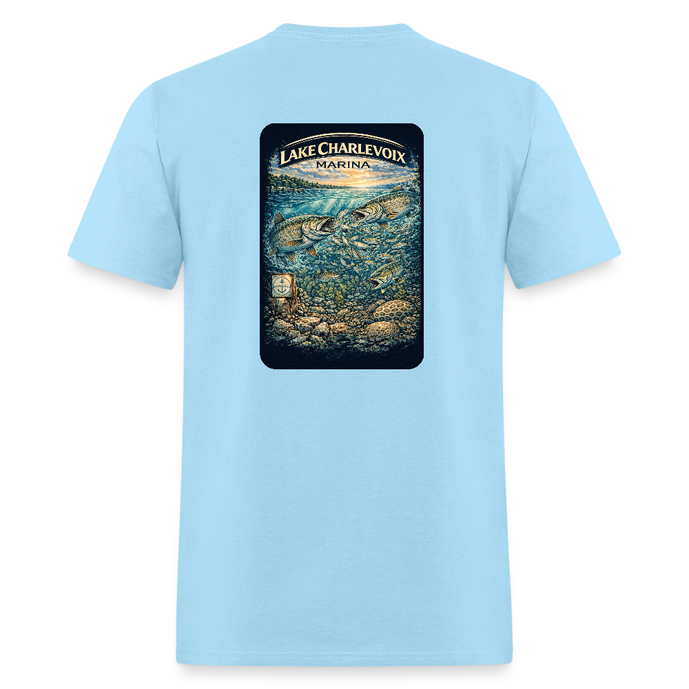 Lake Charlevoix Marina T-Shirt | Michigan Inland Water Heritage - powder blue