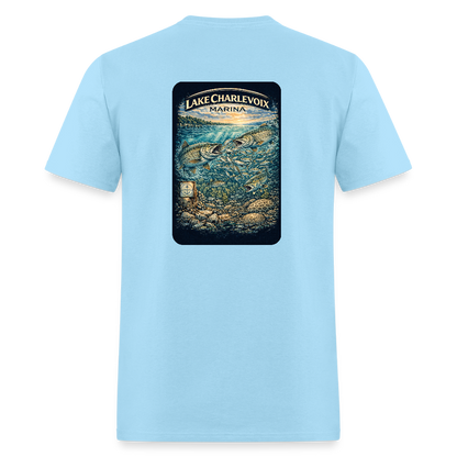 Lake Charlevoix Marina T-Shirt | Michigan Inland Water Heritage - powder blue
