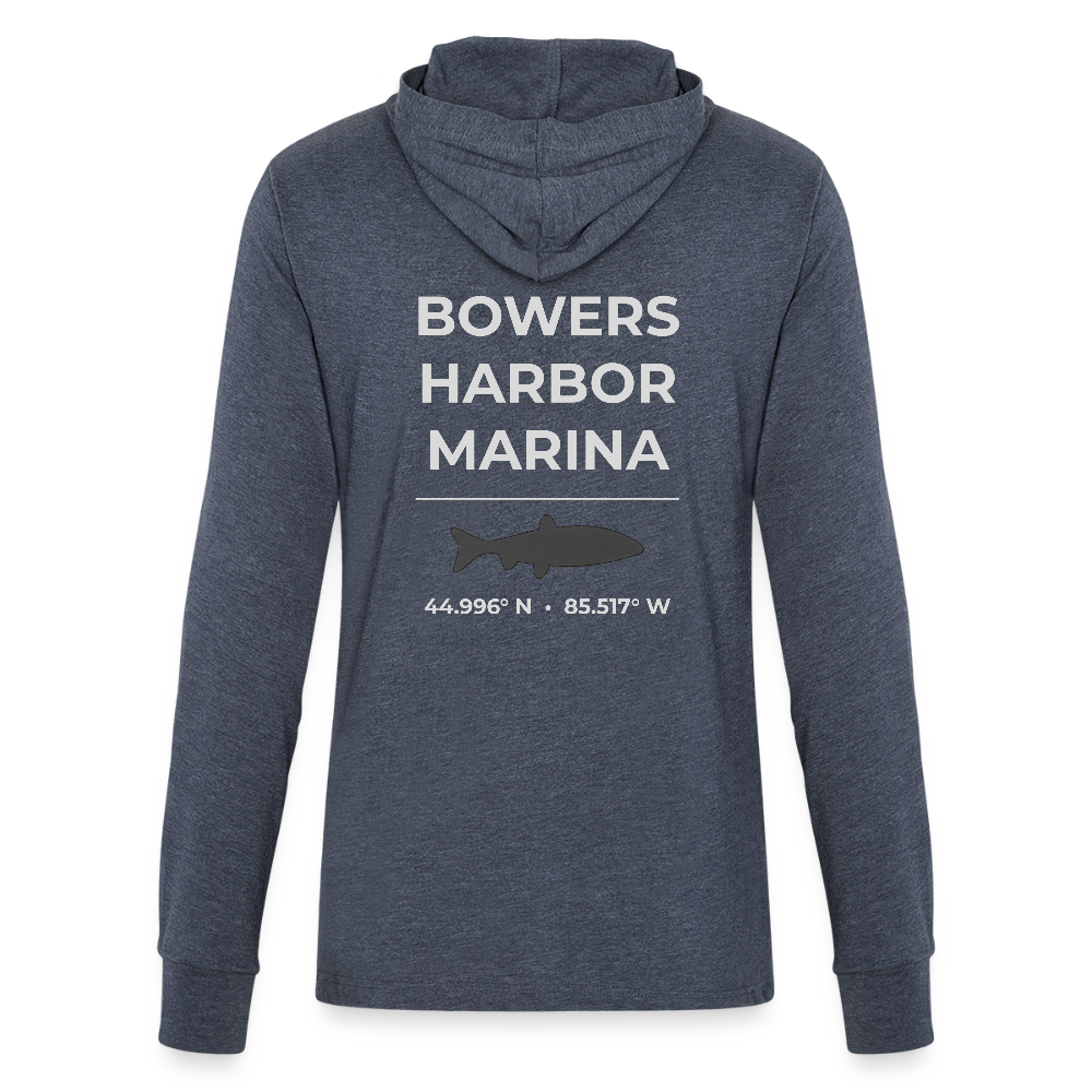 BOWERS HARBOR MARINA LONG SLEEVE HOODED TEE - heather navy