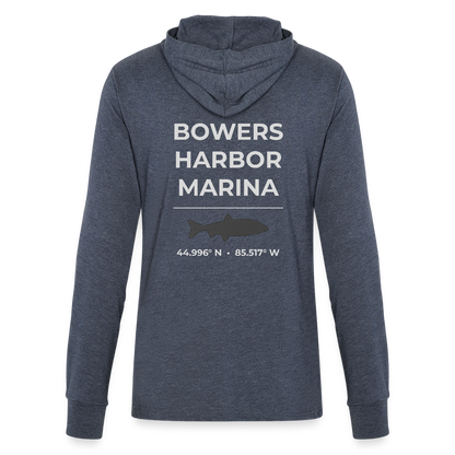 BOWERS HARBOR MARINA LONG SLEEVE HOODED TEE - heather navy