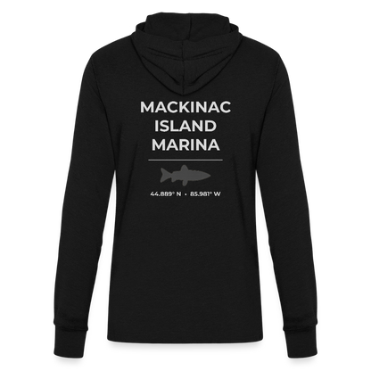 MACKINAC ISLAND MARINA LONG SLEEVE HOODED TEE - black