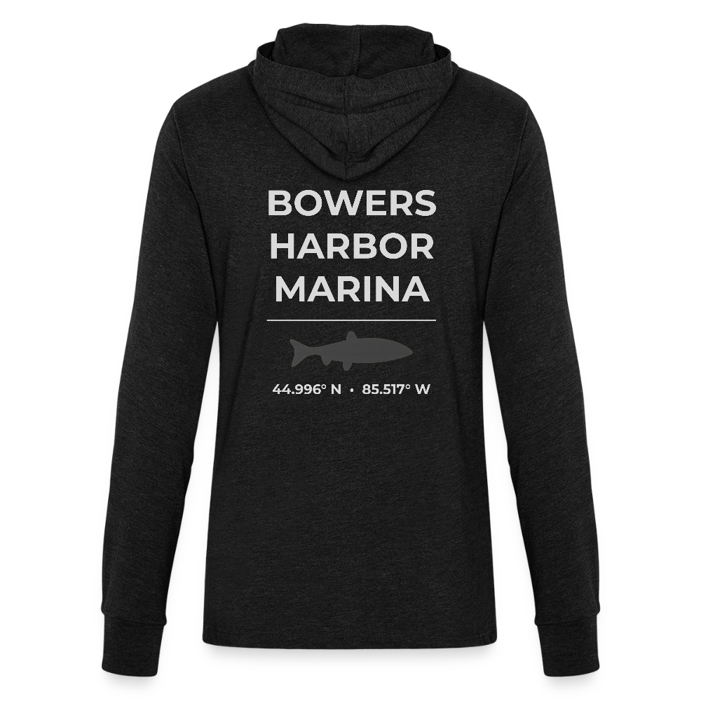 BOWERS HARBOR MARINA LONG SLEEVE HOODED TEE - heather black