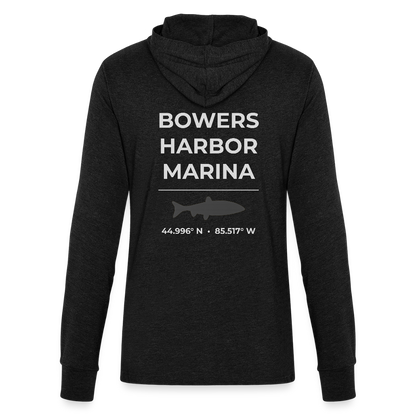 BOWERS HARBOR MARINA LONG SLEEVE HOODED TEE - heather black
