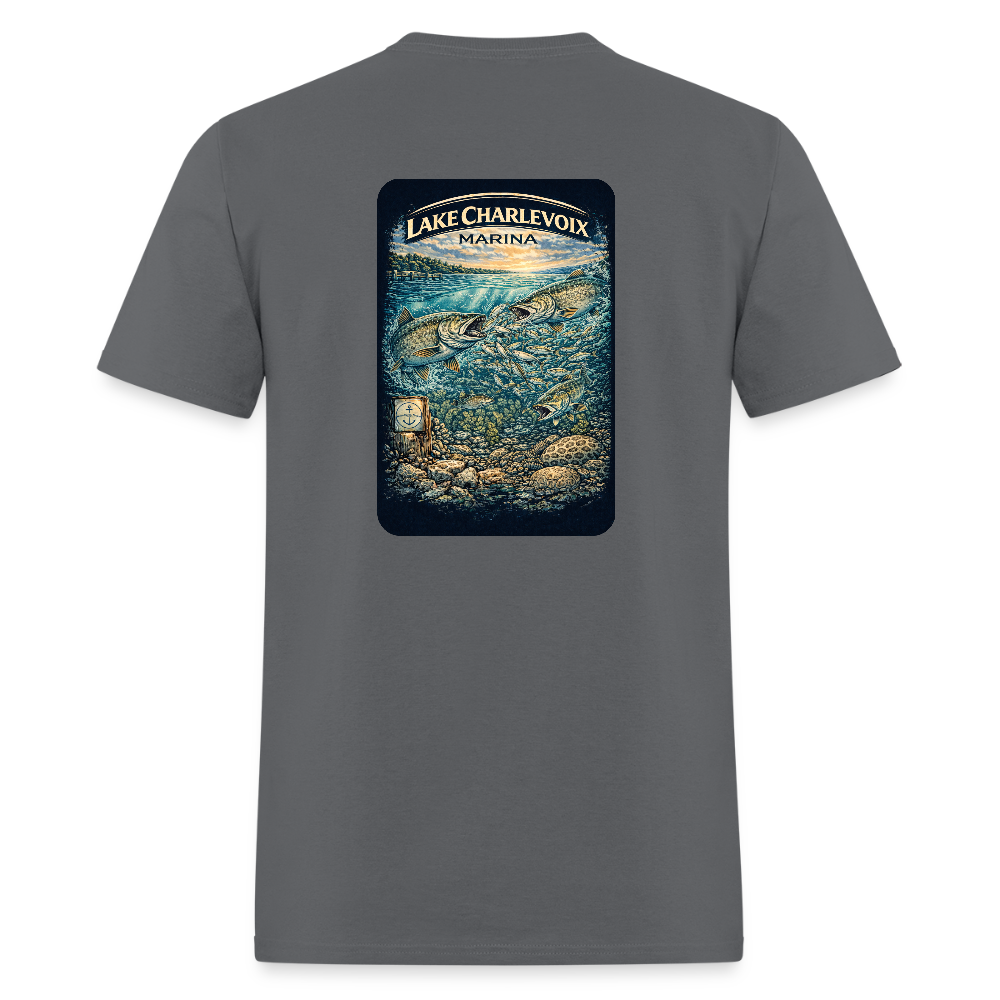 Lake Charlevoix Marina T-Shirt | Michigan Inland Water Heritage - charcoal