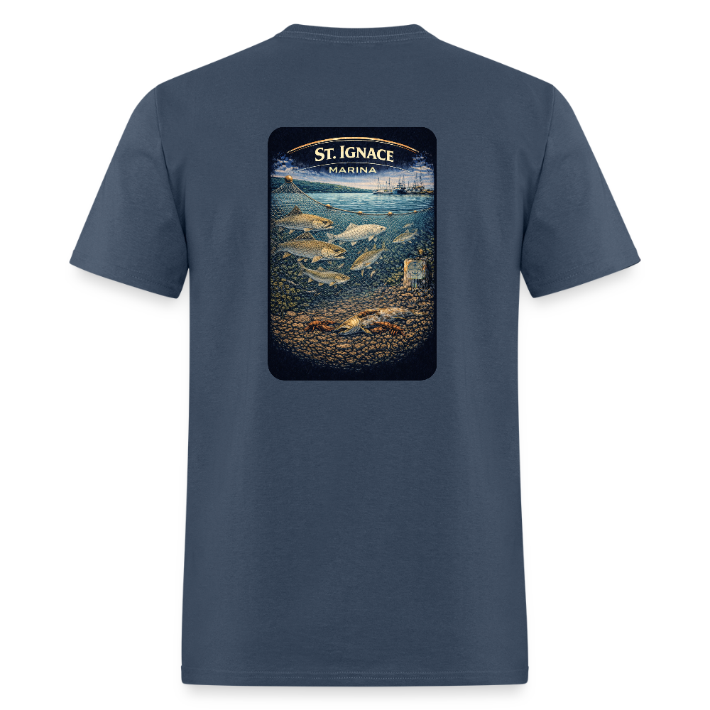 St. Ignace Marina T-Shirt | Michigan Marina Series -  blue dusk