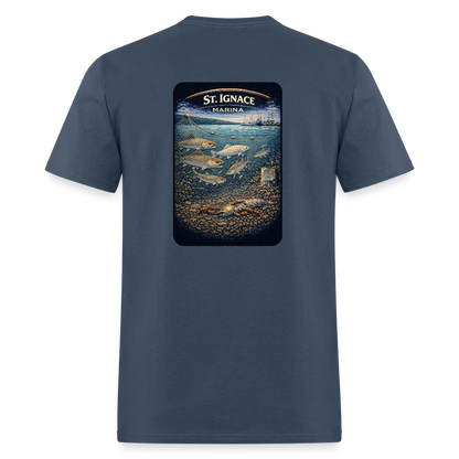 St. Ignace Marina T-Shirt | Michigan Marina Series -  blue dusk