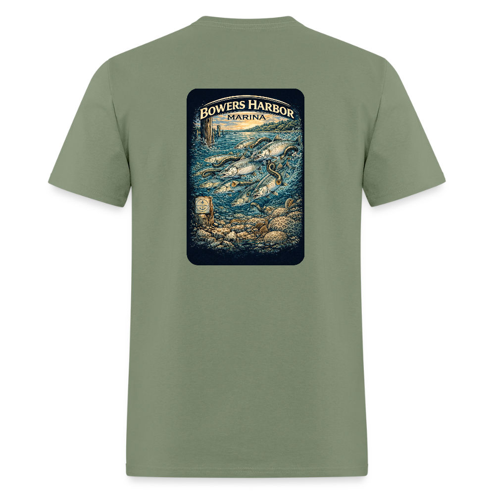 Bowers Harbor Marina T-Shirt | Lake Michigan Coastal Heritage - military green