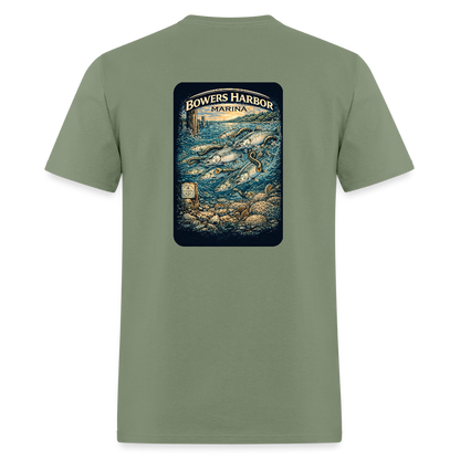 Bowers Harbor Marina T-Shirt | Lake Michigan Coastal Heritage - military green