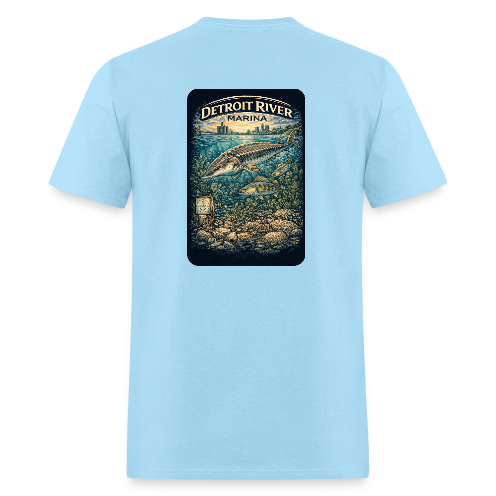 Detroit River Marina T-Shirt | Michigan Waterway Heritage - powder blue