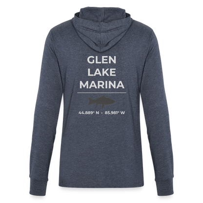 GLEN LAKE MARINA LONG SLEEVE HOODED TEE - heather navy