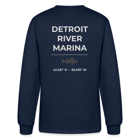 DETROIT RIVER MARINA LONG SLEEVE T-SHIRT - navy