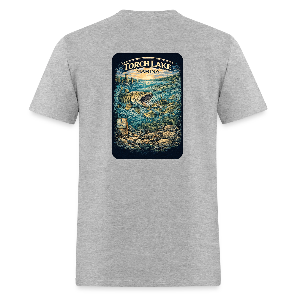 Torch Lake Marina T-Shirt | Michigan Inland Water Heritage - heather gray