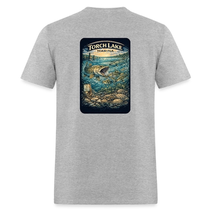 Torch Lake Marina T-Shirt | Michigan Inland Water Heritage - heather gray