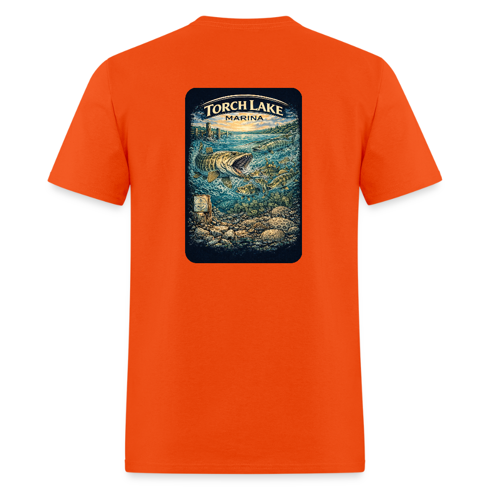 Torch Lake Marina T-Shirt | Michigan Inland Water Heritage - orange