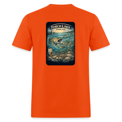 Torch Lake Marina T-Shirt | Michigan Inland Water Heritage - orange