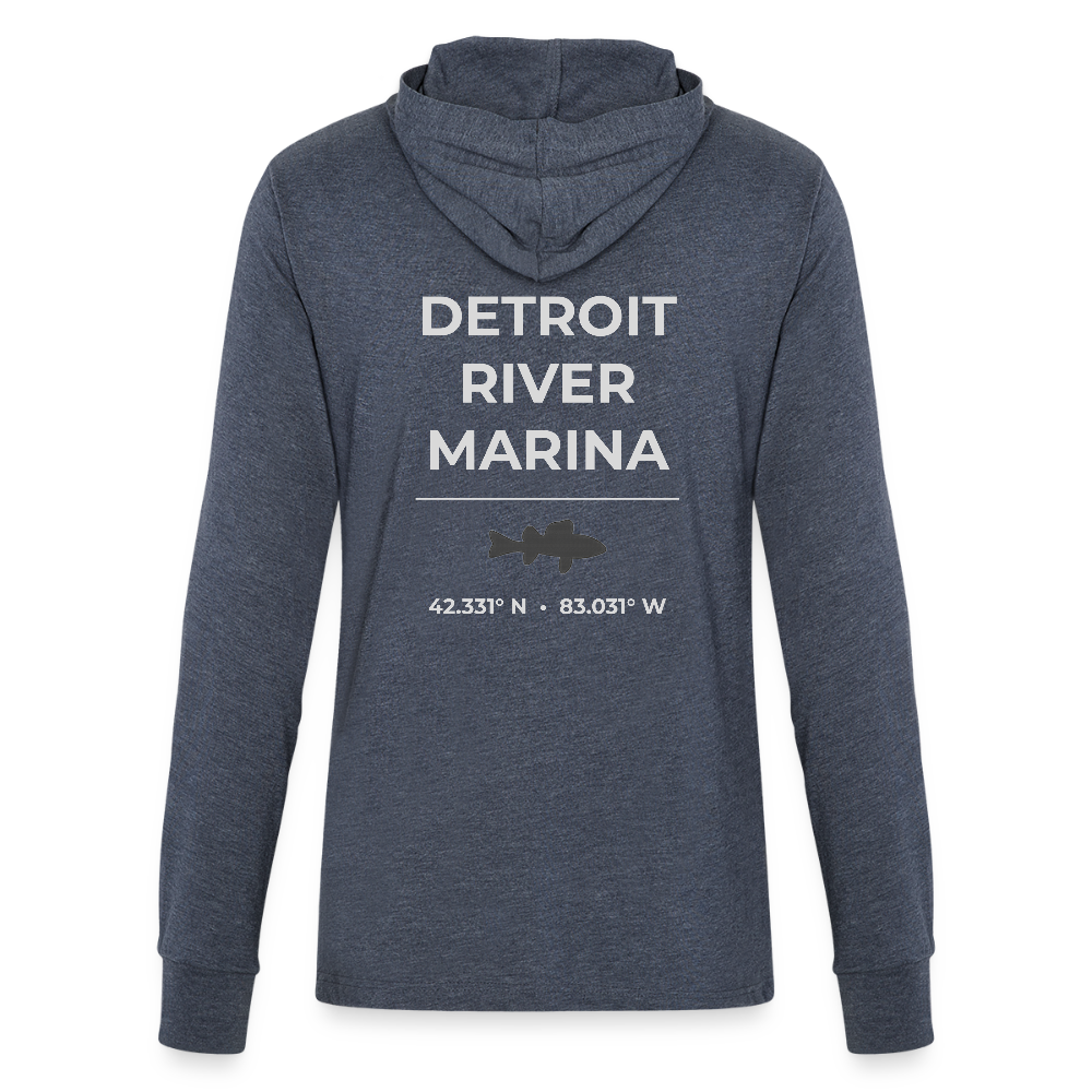 DETROIT RIVER MARINA LONG SLEEVE HOODED TEE - heather navy