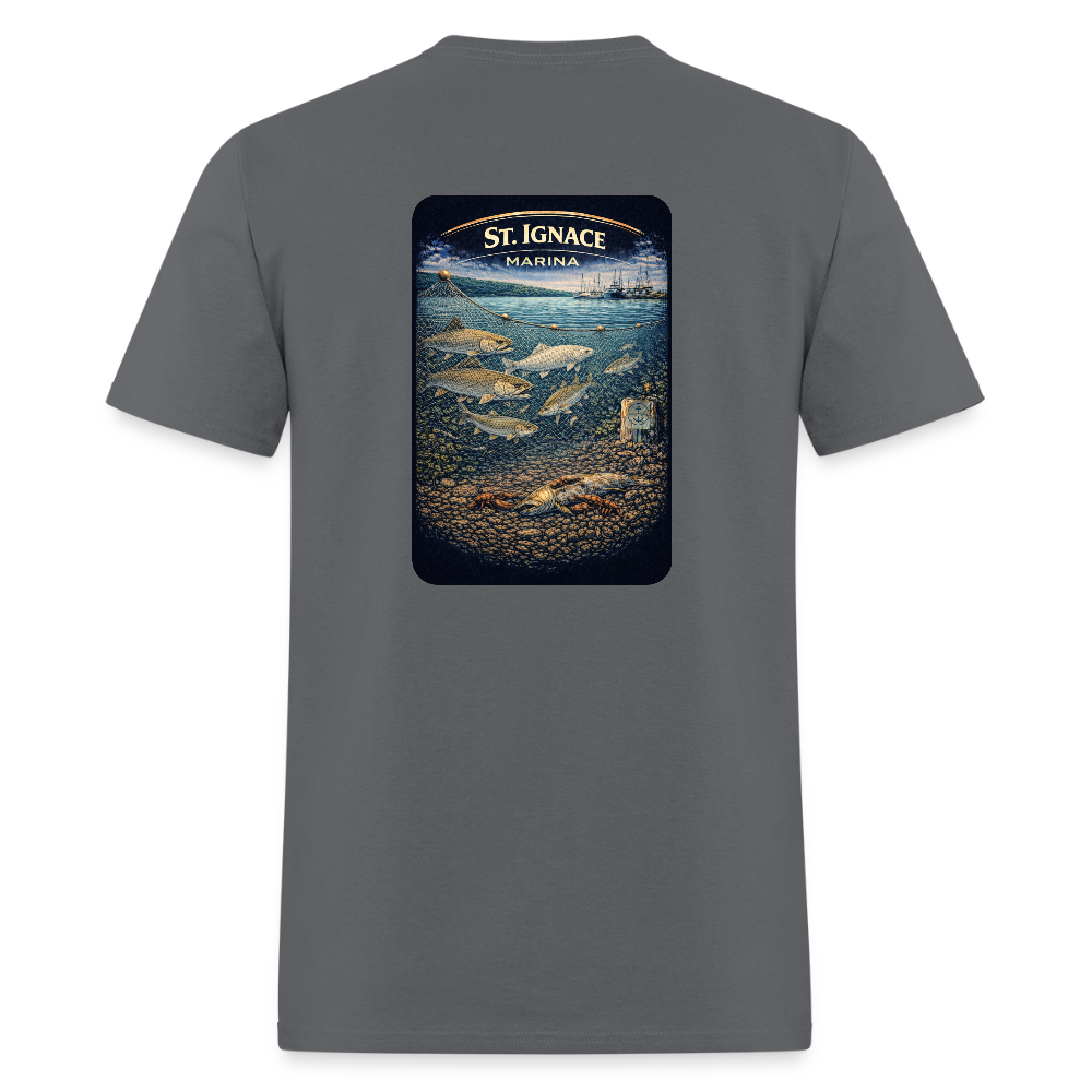 St. Ignace Marina T-Shirt | Michigan Marina Series - charcoal