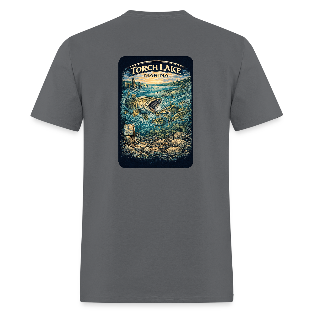 Torch Lake Marina T-Shirt | Michigan Inland Water Heritage - charcoal