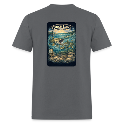 Torch Lake Marina T-Shirt | Michigan Inland Water Heritage - charcoal