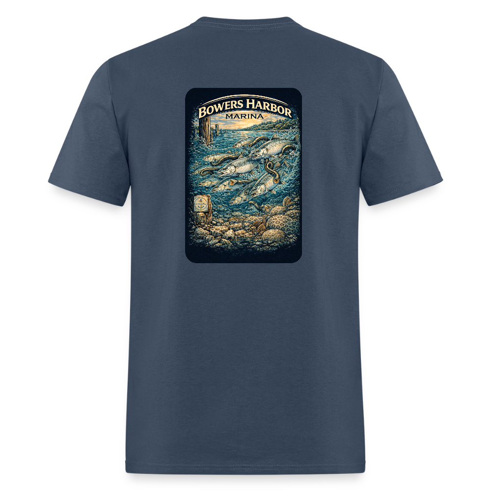 Bowers Harbor Marina T-Shirt | Lake Michigan Coastal Heritage -  blue dusk