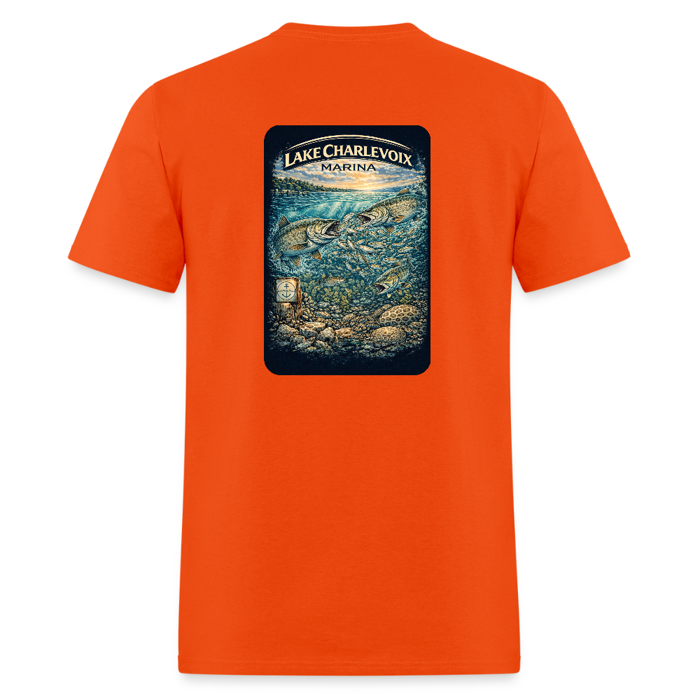 Lake Charlevoix Marina T-Shirt | Michigan Inland Water Heritage - orange