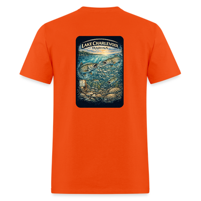 Lake Charlevoix Marina T-Shirt | Michigan Inland Water Heritage - orange